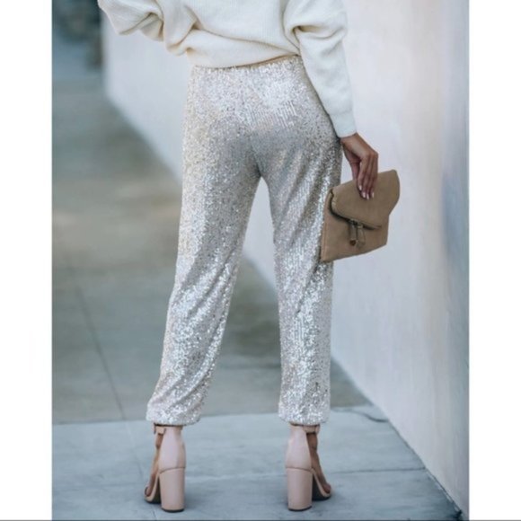 NEW - JUST DANCE POCKETED SEQUIN JOGGERS - Picture 4 of 5